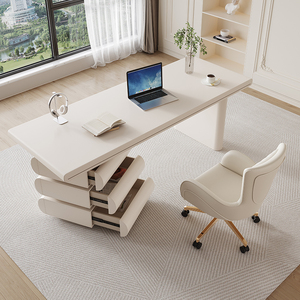 कार्यालय के बेडरूम या अध्ययन के लिए आधुनिक डिजाइनर क्रीम ठोस लकड़ी डेस्क एल-आकार की शैली - Product Image 5