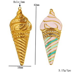 Colgante de Cono de Helado de Acero Inoxidable con Baño de Oro de 18K para Fabricación de Collares, Fornituras de Joyería con Formas Variadas - Product Image 2