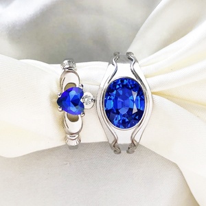 Factory Price 2PCS Couple Ring Set <strong>Irish</strong> Blue Oval Love Heart Zircon Sapphire Wedding Ring for Men Women Marriage Couple <strong>Jewelry</strong> - Product Image 3