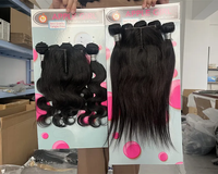 Bundles de cheveux brésiliens avec fermeture pas cher ensemble paquet cheveux avec 4x4 T fermeture à lacet en gros 5 Bundles Pack Extensions de cheveux humains