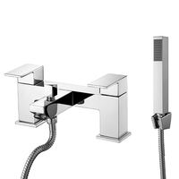 SANIPRO Robinets de lavabo de luxe à double poignée Robinet de baignoire cascade en laiton à surface chromée, ensemble de douche de bain avec douchette à main