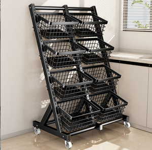 सुपरमार्केट फ्लोर पर खड़े मोबाइल स्नैक डिस्प्ले रैक ताजा फल और सब्जी स्लेट टोकरी रसोई भंडारण रैक प्रदर्शन स्टैंड - Product Image 6