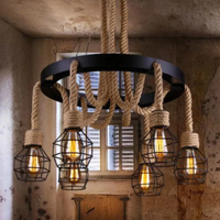 Loft américain Lustre créatif en corde Décoration de la maison Restaurant Cafe Bar Chanvre Lampe suspendue en corde Lustres vintage