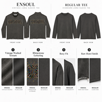 T-shirts pour hommes surdimensionnés à manches longues, coupe carrée, avec graphique en strass, ourlet brut, fermeture éclair, style streetwear, effet délavé vintage, personnalisables OEM/ODM de qualité supérieure