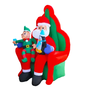 Père Noël de 6 pieds sur le canapé avec des pingouins et des elfes Décorations de Noël gonflables pour la fête en plein air et la décoration de la cour Fournitures de Noël