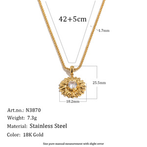 B080 Vente en gros Collier pendentif en acier inoxydable plaqué or 18 carats, motif tournesol, avec pierres de cristal colorées et brillantes, pour femme - Product Image 6