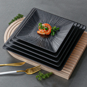 Stock de vente en gros de plat incassable givré <span class=keywords><strong>assiette</strong></span> de service noire <span class=keywords><strong>assiette</strong></span> <span class=keywords><strong>carrée</strong></span> en mélamine pour restaurant - Product Image 1