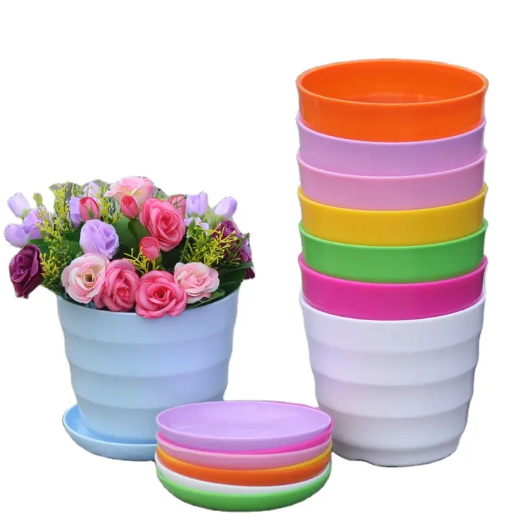 OEM Resin Plastic Flower Pot Color High Gloss Threaded Flower Pot Tray Home Gardening Factory Wholesale