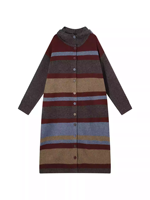 Robe pull à capuche à rayures rétro pour femmes, automne et hiver, style coréen, ample et décontractée, jambe droite longue