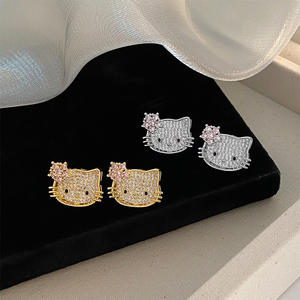 18k सोने की प्लेटेड पीतल के गहने गुलाबी सुंदर जिरकॉन छोटी बिल्ली कान हड्डी स्टड महिला कोरियन छोटे जानवर कान के लिए - Product Image 2