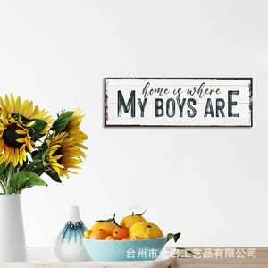 Etiqueta de pared rectangular de madera estilo INS, en stock, con la inscripción "My Boys", adhesivo decorativo de pared con barra de madera, letrero con eslogan. - Product Image 4