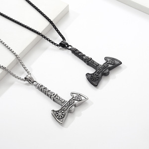 Collar de Acero de Titanio con Hacha Vikinga de Estilo Nórdico Retro, Colgante Personalizado de Acero Inoxidable para Hombre, Venta al por Mayor de Joyería Transfronteriza - Product Image 2