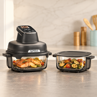 Friteuse à air électrique domestique avec commande rotative manuelle et bol transparent, friteuse à air en verre de 6 L