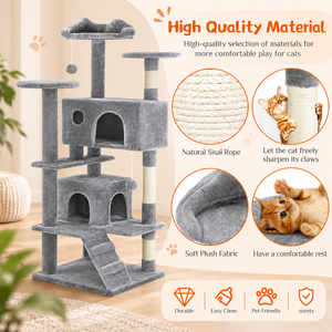 Árbol rascador multinivel de 54 pulgadas con postes de sisal, escalera, juguetes colgantes de felpa, mueble de escalada para gatos de interior - Product Image 3