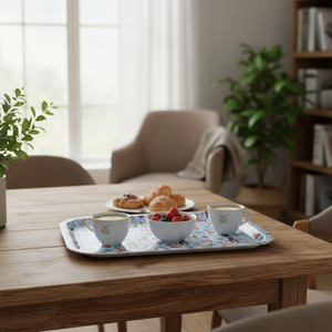 Plateau décoratif rectangulaire moderne Kontensan 285x400mm, plateau de service élégant en bois et verre, origine Turquie - Product Image 3