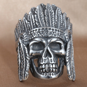 <b>Skull</b> <b>Ring</b> Men's Stainless Steel Tribal Skeleton Design Silver Color Gift Jewelry 213036 - Product Image 1