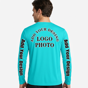 Camiseta Personalizada de Manga Larga para Hombre, 100% Poliéster, Secado Rápido, Cuello Redondo, Diseño Estampado Frontal, Corte Holgado, Color Verde Azulado, Ecológica - Product Image 4