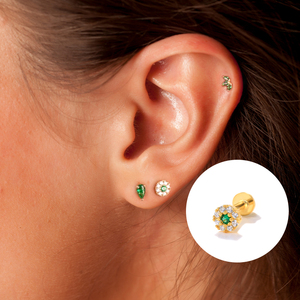 Piercing corporel en argent sterling S925 avec zircon blanc vert, vis circulaires, filetage plat noir 16G - Product Image 3