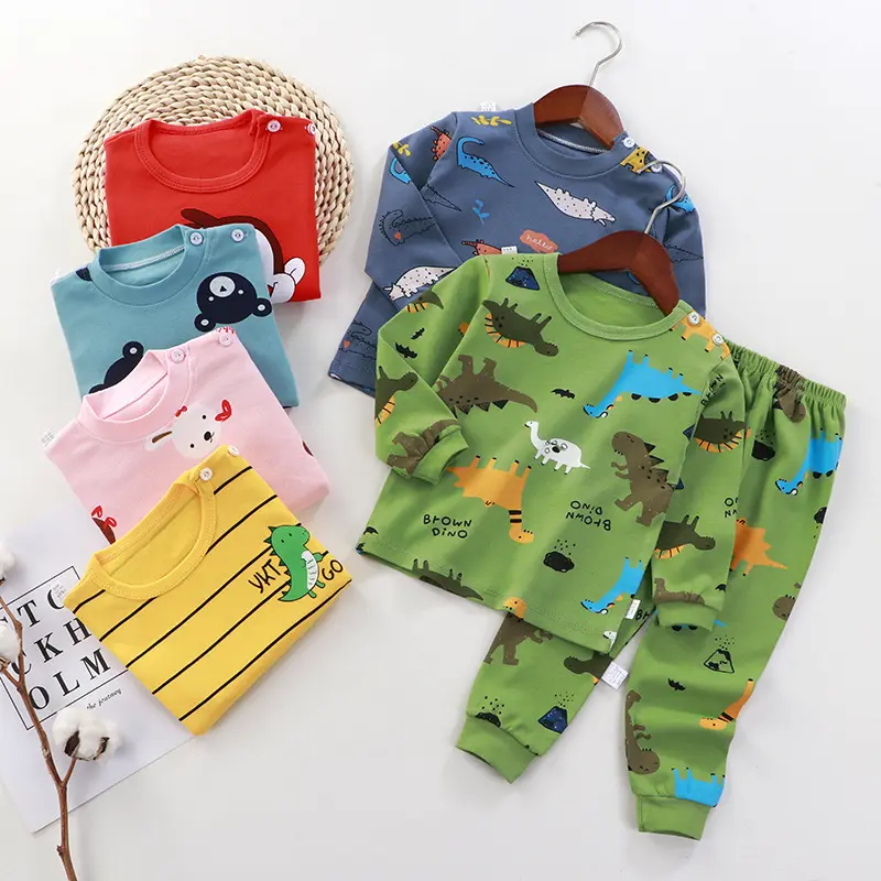 Ev wea erkek bebek pijama çocuk pijamaları takım çocuk karikatür pijama erkek yuvarlak boyun küçük boys için pamuk pijama set