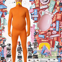 Costume de combinaison orange pour homme en polyester avec barbe et sourcils, tenue de cosplay pour fête d'Halloween pour adultes