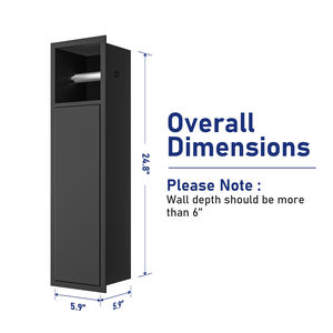 Porte-<span class=keywords><strong>papier</strong></span> hygiénique encastré noir en acier inoxydable de conception moderne avec rangement dissimulé pour <span class=keywords><strong>brosse</strong></span> pour salle de bain - Product Image 3