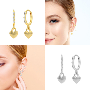 Boucles d'oreilles pendantes en forme de cœur en argent sterling 925 plaqué or 18 carats avec zircon pavé, bijoux de créateur pour mariage et cadeau de fête - Product Image 6