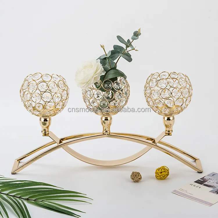 Portavelas pequeño con bolas de cristal chapadas en oro, nuevo diseño de boda, 2022