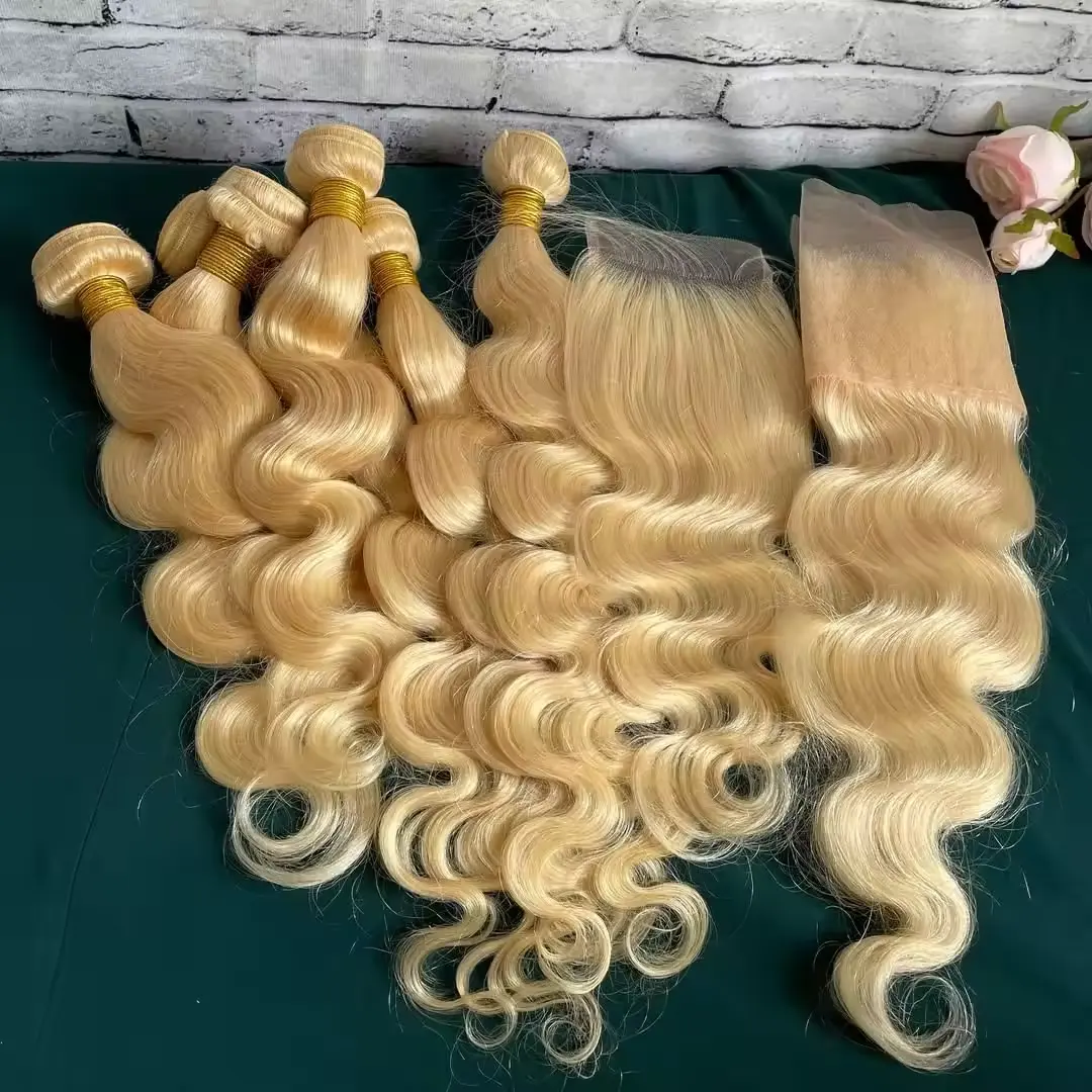 Vendeur de paquets de cheveux vierges 613 brésiliens 100% cheveux humains bruts non transformés 613 extensions de cheveux blonds