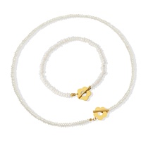 Juego de Joyería para Mujer Chapado en Oro de 18k al por Mayor, Collar y Pulsera de Acero Inoxidable con Perlas de Imitación Barrocas, para Compromiso y Boda