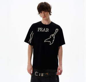 เสื้อยืดผู้ชายสุดหรู ผ้าฝ้าย 100% แฟชั่นฤดูร้อน 260 แกรม หนัก ทรงโอเวอร์ไซส์ ลายปักลูกปัด 3 มิติ ระบายอากาศ สไตล์สตรีท - Product Image 3