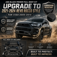Kit carrosserie complet ABS noir apprêté pour Vigo 2005-2014, mise à niveau style Revo Rocco 2021-2024, extérieur de carrosserie