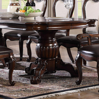 Ensemble de table à manger ovale en bois sculpté brun foncé avec chaises rembourrées de luxe, vitrine antique pour villa et maison