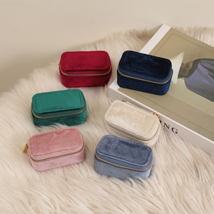 Wholesale <b>Small</b> PU Leather Jewelry <b>Box</b> Custom Logo Zipper Mini Travel Jewellery Case Velvet Jewel Organizer Storage <b>Gift</b> - Product Image 3