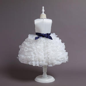 Vestidos de fiesta de cumpleaños para niñas de 3 años, novedad, cuello redondo con cuentas, pastel esponjoso sin mangas, lazo de boda, elegante, blanco - Product Image 5