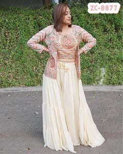 Luxe à la mode nouveauté dernier concepteur saisonnier Georgette broderie Sequin haut Sharara Palazzo ensemble entièrement point - Product Image 3