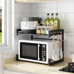2021 future trendy carbon steel microwave oven rack standing kitchenware storage holder