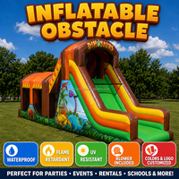 Castillo Inflable Comercial con Temática de Dinosaurios para Exteriores, Pista de Obstáculos Inflable para Niños, Combinación de Tobogán y Pista de Obstáculos