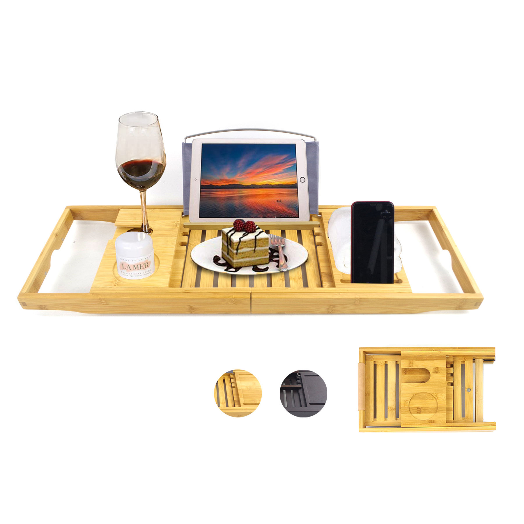 Бамбуковый складной поднос для ванны, расширяемый деревянный складной поднос для ванны и роскошный стол для ванны