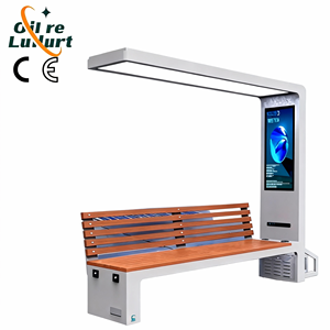Banc moderne à éclairage LED solaire avec port de charge sans fil USB, banc de patio extérieur en acier inoxydable pour les centres commerciaux et les salles de sport - Product Image 1