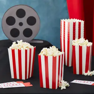 Vente en gros de boîtes d'emballage alimentaire jetables de taille personnalisée pour pop-corn en papier pour fêtes cinéma