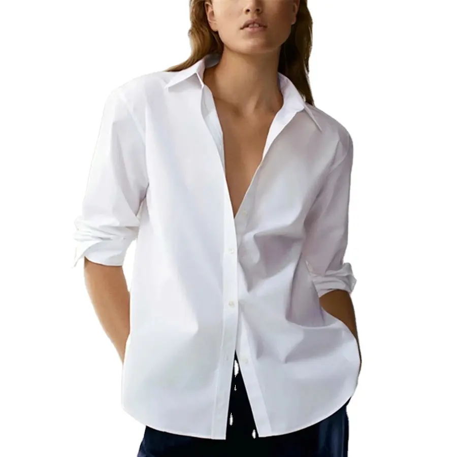 Withered England Style Office Lady Simple Fashion Solid White Blouse Women 2021 wholesale Shirt Women Tops in stock