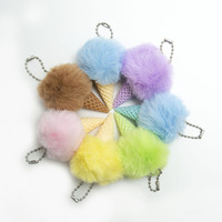 Porte-clés mignon en fausse fourrure pompon crème glacée, pendentif boule de fourrure Kawaii pour sac à dos, sac à main, clé, cadeau, décoration de fête