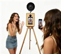 Photomaton en bois haut de gamme personnalisable avec éclairage intégré pour événements