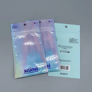Resealable बैंगनी स्पष्ट सामने 3 साइड सील mylar प्लास्टिक पाउच गहने सामान ज़िप ताला पैकेजिंग मेकअप ब्रश पाउच बैग