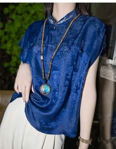 เสื้อเบลาส์ผ้า<span class=keywords><strong>ไหม</strong></span>เทียมปักลายสไตล์วินเทจสำหรับผู้หญิง<span class=keywords><strong>เสื้อผ้า</strong></span>หรูหราสไตล์2024 - Product Image 4