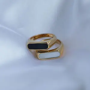 Atacado inoxidável jóias mulheres-Joolim anéis de dedos, ouro banhado a ouro 18k pvd preto e branco para mulheres, joias de concha de aço inoxidável
