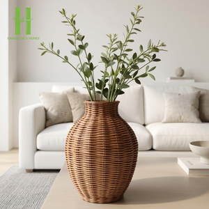 Poignées de vase en rotin tressées à la main, rustiques et écologiques, pour la décoration intérieure, fleurs séchées naturelles, fournisseur en gros du Vietnam - Product Image 1