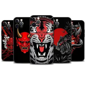 Casing lembut silikon Samurai Oni Jepang, sarung HP lembut silikon harimau untuk iPhone 14 Pro Max Xs TPU cetakan UV