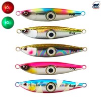 Leurres de pêche métalliques holographiques laser 60g avec LED et yeux de poisson lumineux pour la pêche au bar et au snapper