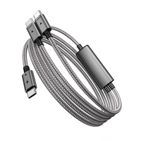 Kabel Data Tipe-C 2-in-1 PD100W/140W Pengisian Cepat Distribusi Arus Cerdas Dual-Port Cangkang Aluminium Terjalin